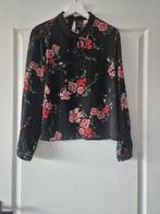 H&M blouse zwart met bloemenprint - Mt 44, H&M, Zwart, Maat 42/44 (L), Ophalen of Verzenden