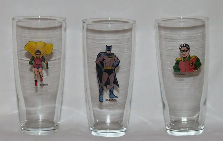 3 Vintage Batman en Robin glazen 1967, Verzamelen, Stripfiguren, Zo goed als nieuw, Gebruiksvoorwerp, Overige figuren, Verzenden