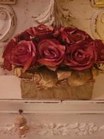 brocant oud frans  rozen in papier maché mandje, Antiek en Kunst, Ophalen of Verzenden