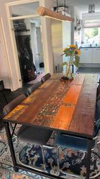 Eettafel van gerecycled botenhout 180x90 cm, Huis en Inrichting, Tafels | Eettafels, Ophalen, Gebruikt, 50 tot 100 cm, Vijf personen of meer