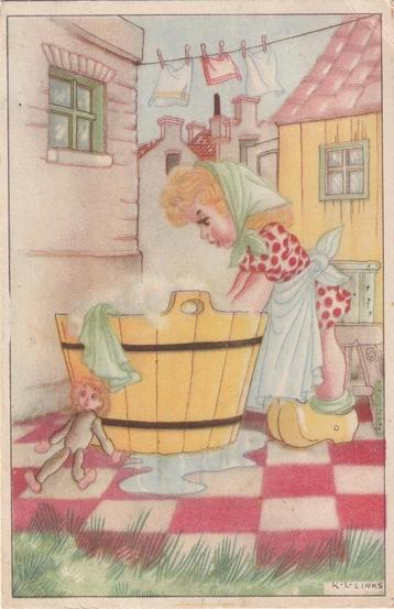 MEISJE WASDAG TEKN KL LINKS UIT 1946 ZEER MOOIE KAART KJ395 beschikbaar voor biedingen