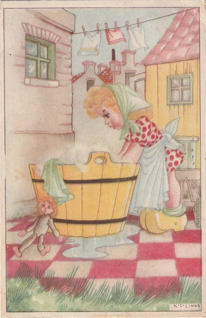 MEISJE WASDAG TEKN KL LINKS UIT 1946 ZEER MOOIE KAART KJ395, Verzamelen, Ansichtkaarten | Themakaarten, Gelopen, 1940 tot 1960