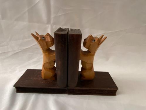 Retro Set van 2 Houten Schotse terriers met glazen oogjes, Verzamelen, Retro, Huis en Inrichting, Ophalen