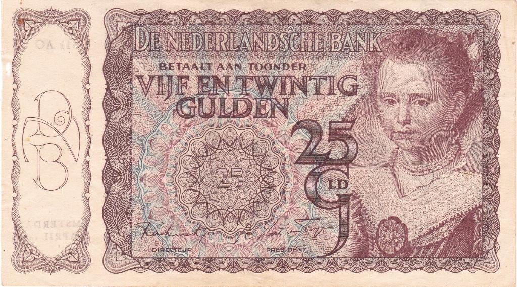 VIJF EN TWINTIG GULDEN 1944, Postzegels en Munten, Bankbiljetten | Nederland, Ophalen of Verzenden