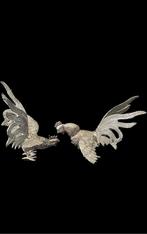 Een paar vechtende hanen van verzilverd metaal., Ophalen of Verzenden, Dier