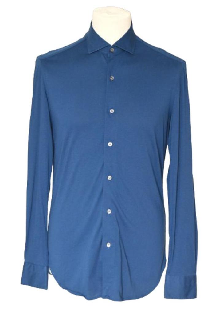 Boglioli jersey cotton overhemd, shirt, blauw, Mt. 40 / M, Kleding | Heren, Overhemden, Zo goed als nieuw, Halswijdte 39/40 (M)
