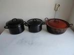 Pannen, antiek emaille en gietijzer, zwart, Ophalen of Verzenden