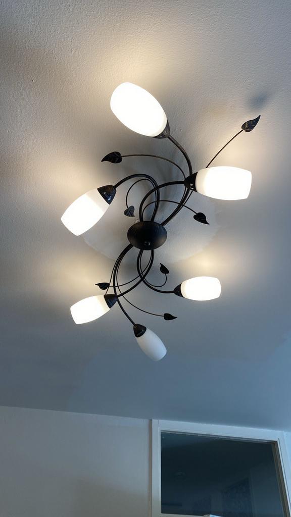 Moderne Plafondlamp met Glazen Kappen, Huis en Inrichting, Lampen | Plafondlampen, Zo goed als nieuw, Glas, Ophalen of Verzenden