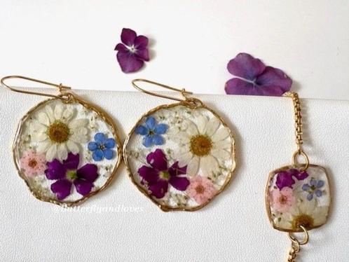 Wilde bloemen oorbellen + armband set Sieraden cadeau Vrouw, Sieraden, Tassen en Uiterlijk, Oorbellen, Nieuw, Hangers, Overige materialen