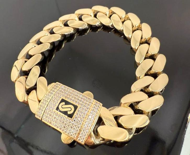 Prachtige 14 karaats gouden cuban armband, Sieraden, Tassen en Uiterlijk, Armbanden, Goud, Ophalen of Verzenden
