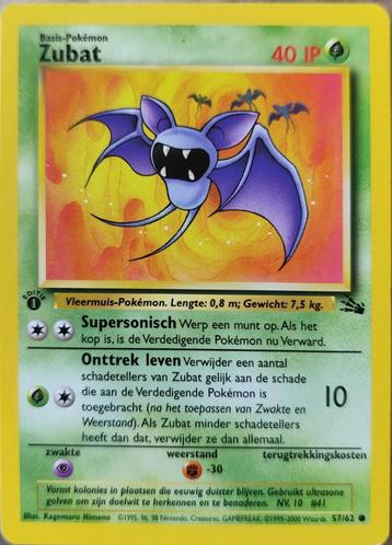 Nederlandse Fossil 1e editie Pokemonkaart: Zubat beschikbaar voor biedingen