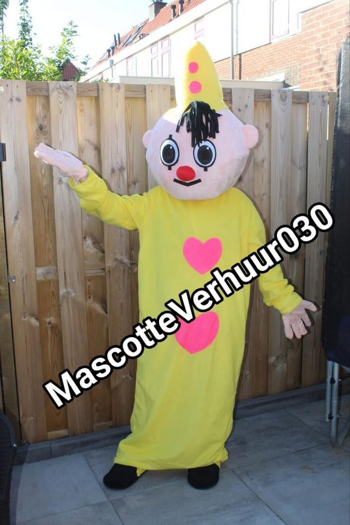 Clown bumba huren mascotte met of zonder acteur pak feest, Hobby en Vrije tijd, Feestartikelen | Verhuur, Zo goed als nieuw, Verjaardag