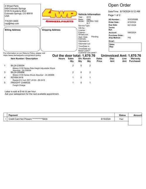 Lift Kit 4inch GMC / Chevrolet, Auto-onderdelen, Ophanging en Onderstel, Ford, Chevrolet, Ford USA, Nieuw, Ophalen of Verzenden