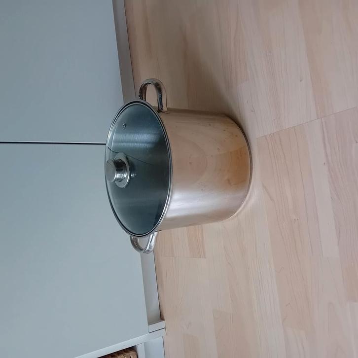 Handy Kookpan soeppan rvs met glazen deksel circa 8 liter, Huis en Inrichting, Keuken | Potten en Pannen, Gebruikt, Kookpan of Snelkookpan