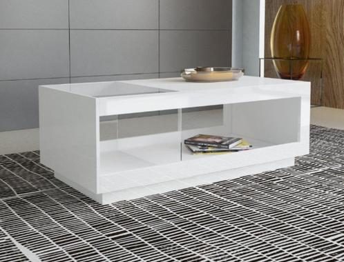 Salontafel - Hoogglans wit - glas - modern - design - 120cm, Huis en Inrichting, Tafels | Salontafels, Nieuw, Minder dan 50 cm