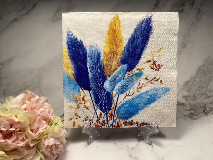 Knutsel servetten blauwe pluimen decoupage nr M727, Hobby en Vrije tijd, Knutselen, Nieuw, Materiaal, Ophalen of Verzenden