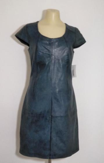 Gemêleerde blauwe leren designer jurk van Antwerp Tannery 