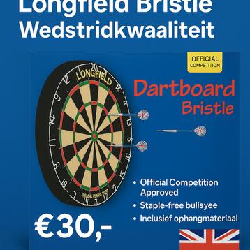Longfield dartbord – nieuw in doos beschikbaar voor biedingen