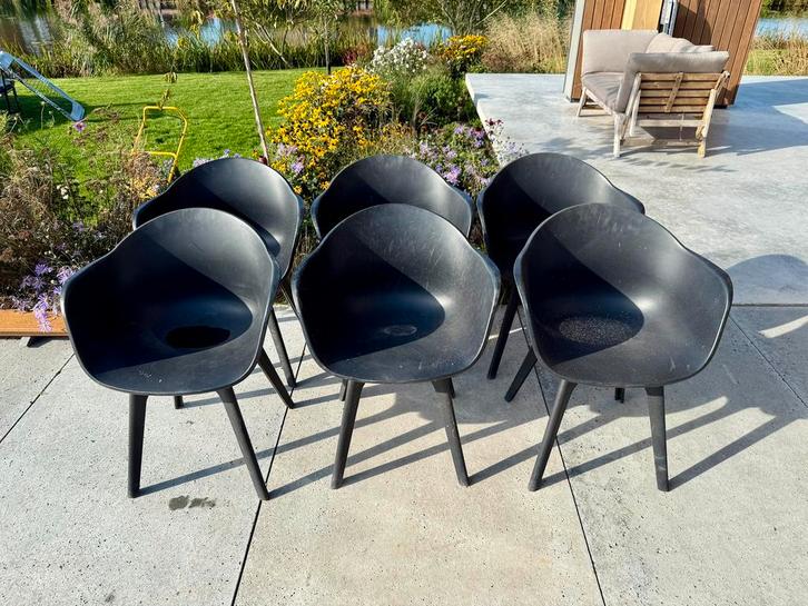 Zwarte tuinstoelen 6x, Tuin en Terras, Tuinstoelen, Gebruikt, Kunststof, Ophalen
