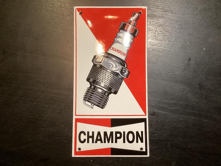 Emaille schild CHAMPION BOUGIIES Dealer Reclamebord 2TEKST, Antiek en Kunst, Antiek | Emaille, Ophalen of Verzenden