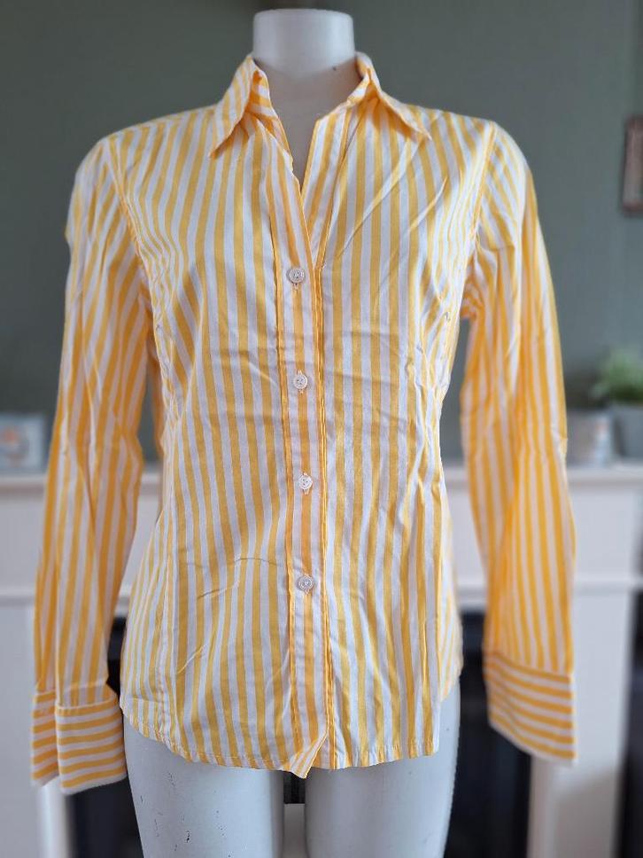 Van Laack geel witte gestreepte blouse M 38 Gratis Verzenden, Kleding | Dames, Blouses en Tunieken, Zo goed als nieuw, Maat 38/40 (M)