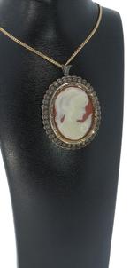 Schelp camee antiek 14k goud zilver ketting hanger broche