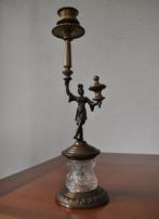 Antieke Kandelaar Sculptuur Brons Glas 32 cm, Ophalen