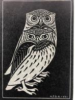 Julie de Graag - Twee uilen - houtsnede - 1921/1995, Antiek en Kunst, Verzenden