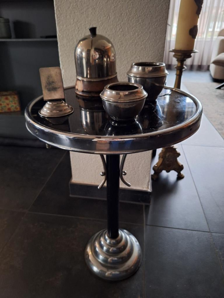 Vintage Rooktafeltje met Accessoires - Glas Beschadigd, Antiek en Kunst, Ophalen