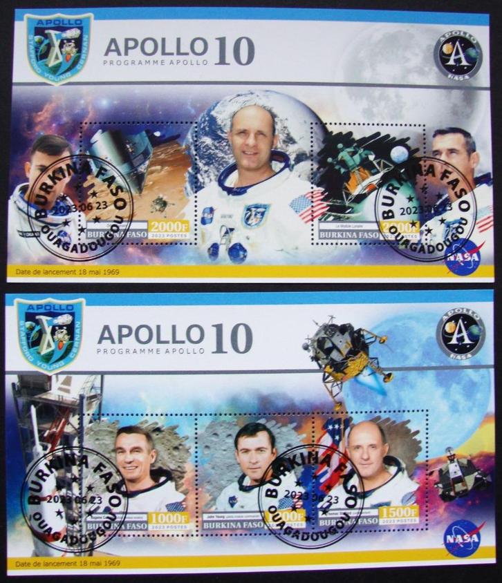 - 421 - 2 Bl. met Ameri Ruimtevaart, "Apollo 10"., Postzegels en Munten, Postzegels | Thematische zegels, Gestempeld, Overige thema's