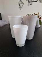 Setprijs; 3x vaasje/bloempot wit witte taupe glas, Rond, Zo goed als nieuw, Minder dan 25 cm, Ophalen