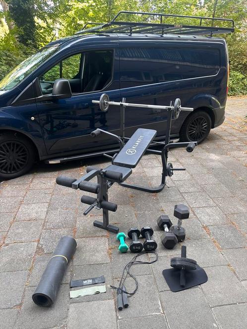Klarfit workout halterbank met accessoires (bench), Sport en Fitness, Fitnessapparatuur, Zo goed als nieuw, Krachtstation, Rug