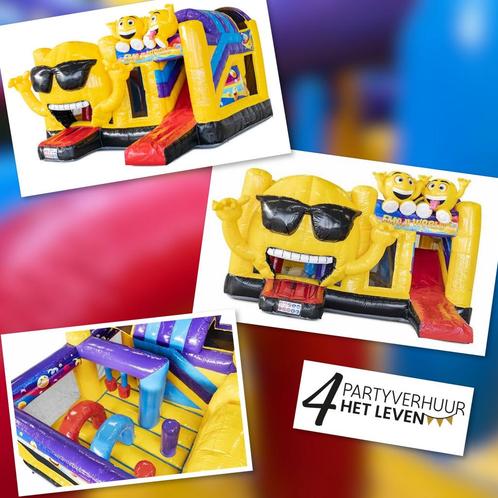 Te huur: multiplay emoji sprinkussen, Kinderen en Baby's, Speelgoed | Buiten | Springkussens, Zo goed als nieuw, Ophalen