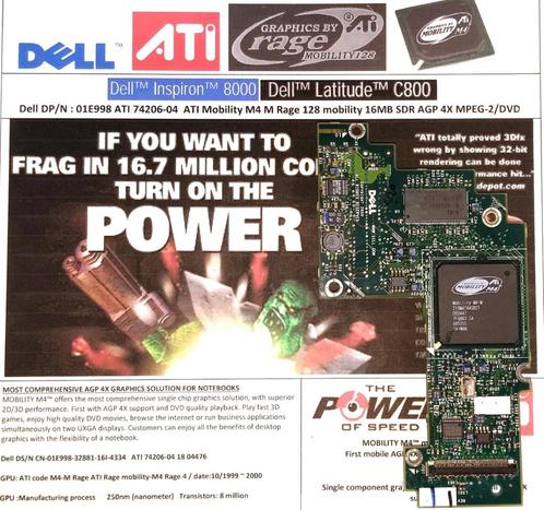 Dell 01E998 0D404 ATI Rage Mobility M4 16MB Inspirion 8000, Computers en Software, Vintage Computers, Ophalen of Verzenden