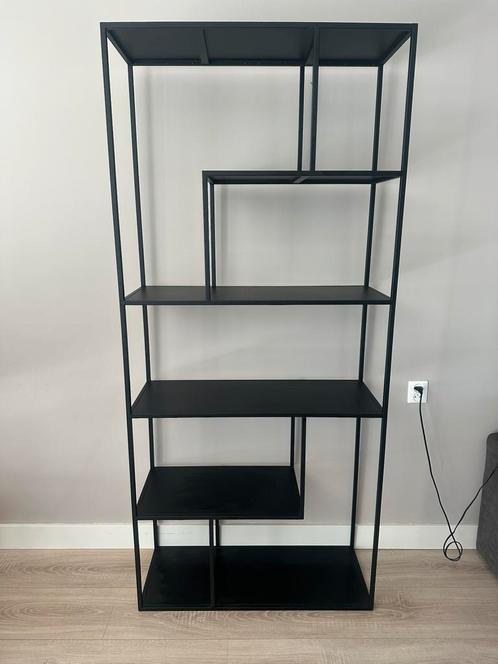 Stoere zwarte metalen vakkenkast – 200x90x35 cm, Huis en Inrichting, Kasten | Stellingkasten, Zo goed als nieuw, Ophalen
