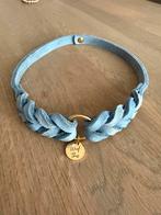 Woof this ID collar halsband vetleer hond pastel blauw goud, Ophalen of Verzenden, Handgemaakt, Nieuw