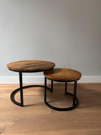 2 salon tafeltjes mango hout, Huis en Inrichting, 50 tot 100 cm, Rond, Ophalen of Verzenden, Zo goed als nieuw