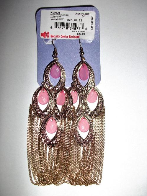 Kohl's lange goudkleurige roze steentjes hang oorbellen, Sieraden, Tassen en Uiterlijk, Oorbellen, Nieuw, Hangers, Overige materialen