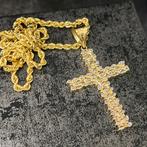 14k gouden ketting met kruis rope nugget model, Ophalen of Verzenden, Nieuw, Goud