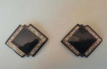 Vintage 80s Clipoorbellen Zwart Strass beschikbaar voor biedingen