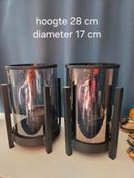 Set windlichten. Rookglas op zwart ijzeren poot., Ophalen, 25 tot 50 cm, Zwart, Zo goed als nieuw