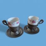 2 antieke Sebring koffiekopje incl tinnen houder en schotel7, Antiek en Kunst, Antiek | Tin, Ophalen of Verzenden