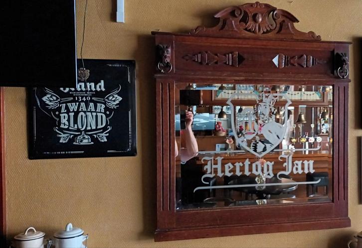 Hertog Jan Spiegel met Houten Frame, Verzamelen, Biermerken, Zo goed als nieuw, Glas of Glazen, Hertog Jan, Ophalen