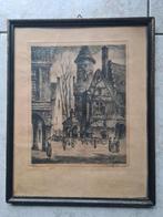 ets dorpsplein 37 van 100 in lijst met glas 34 x 27 cm, Antiek en Kunst, Kunst | Etsen en Gravures, Ophalen of Verzenden