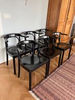 Zes zwartgelakte eetkamerstoelen, model caféstoel, Vijf, Zes of meer stoelen, Gebruikt, Hout, Zwart