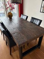 Eetkamertafel met zwart leren stoelen., Huis en Inrichting, Tafels | Eettafels, Overige materialen, Zo goed als nieuw, 150 tot 200 cm