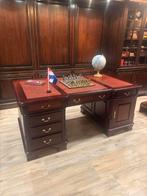 Engelse bureau partnerdesk 180x100 rood leer donker mahonie, Antiek en Kunst, Ophalen