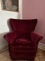Vintage fauteuil bordeaux rood velvet velours stof, Ophalen, Gebruikt, 75 tot 100 cm, Stof