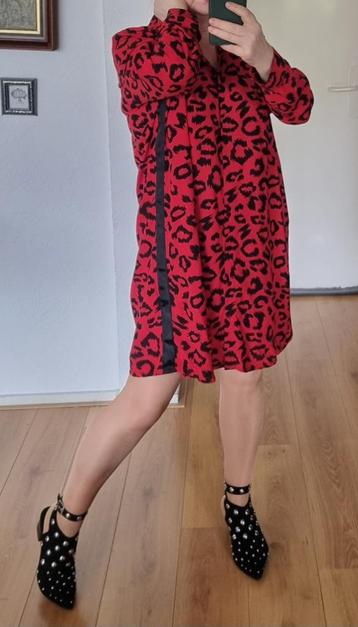 NIEUWE JUFFROUW JANSEN rood jurk met luipaard print beschikbaar voor biedingen