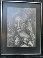 Tekening fantasie figuur in lijst, Antiek en Kunst, Ophalen